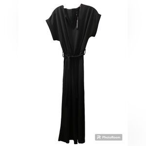 NWT BooHoo black wide leg jumpsuit with tie waist